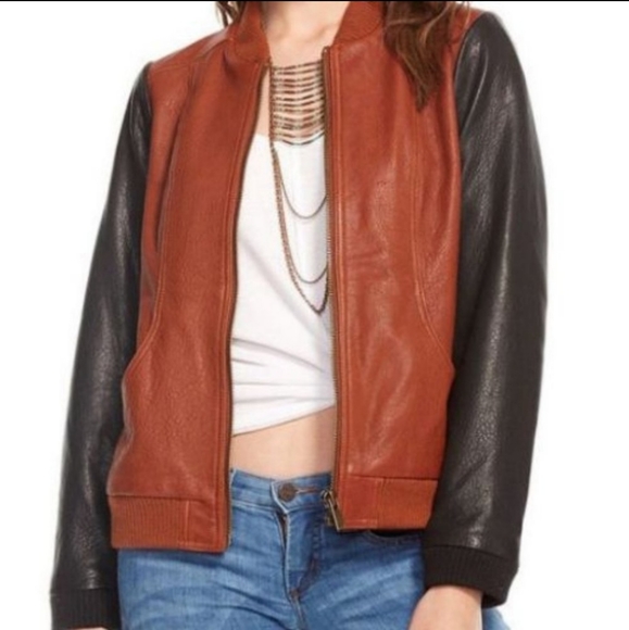 Chaser Blocked 100% Leather Bomber Jacket - Picture 9 of 10